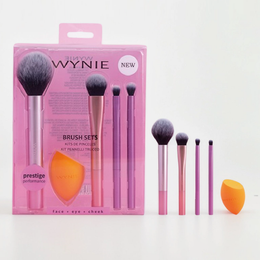 Set de 4 Brochas Para Rostro y Ojos y Esponja de Maquillaje - WYNIE